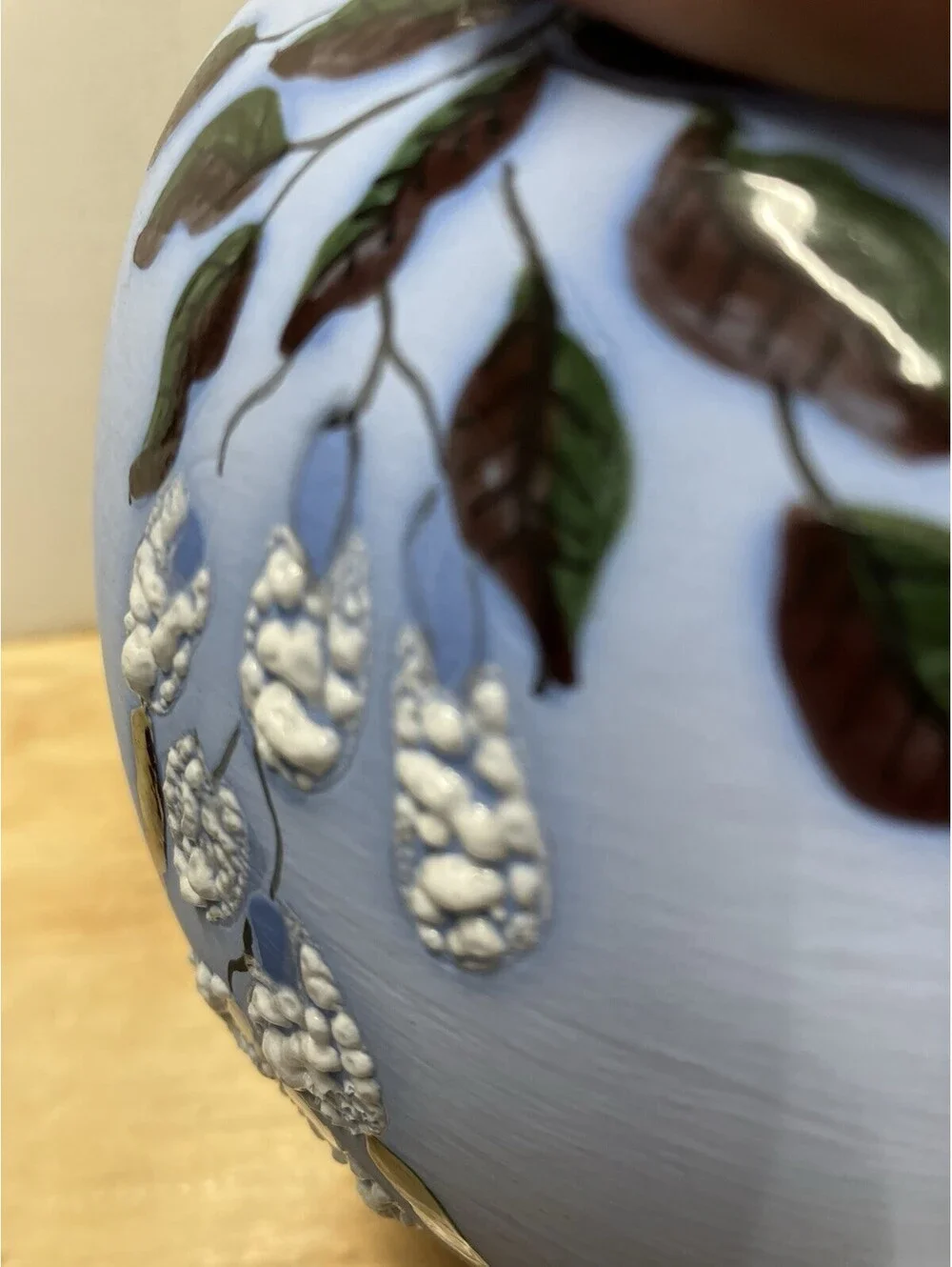 Handmade Sky Blue Ceramic Floral Ginger Jar with Lid